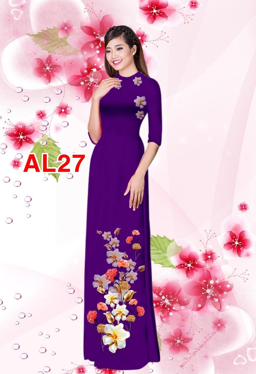 Set áo dài truyên thống lan bách hợp cao cấp AL27